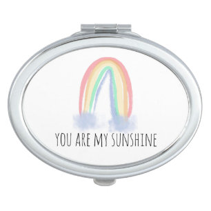 You are my sunshine watercolor painted rainbow compact mirror