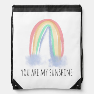 You are my sunshine watercolor painted rainbow drawstring bag