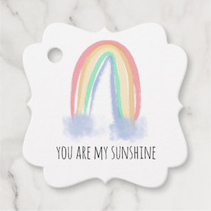 You are my sunshine watercolor painted rainbow favor tags