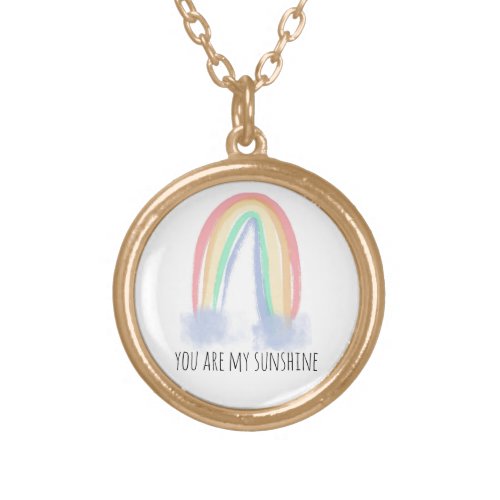 You are my sunshine watercolor painted rainbow gold plated necklace