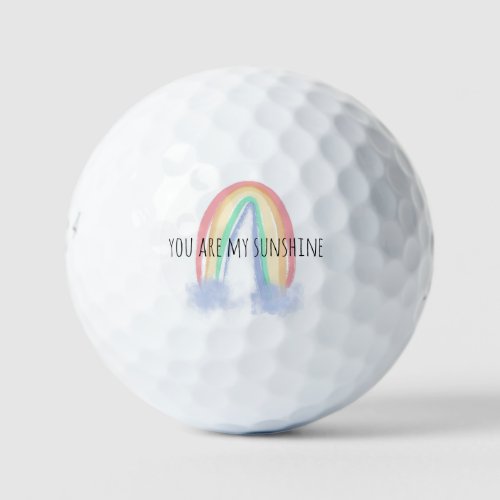 You are my sunshine watercolor painted rainbow  golf balls
