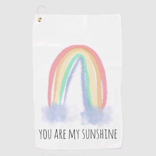 You are my sunshine watercolor painted rainbow  golf towel
