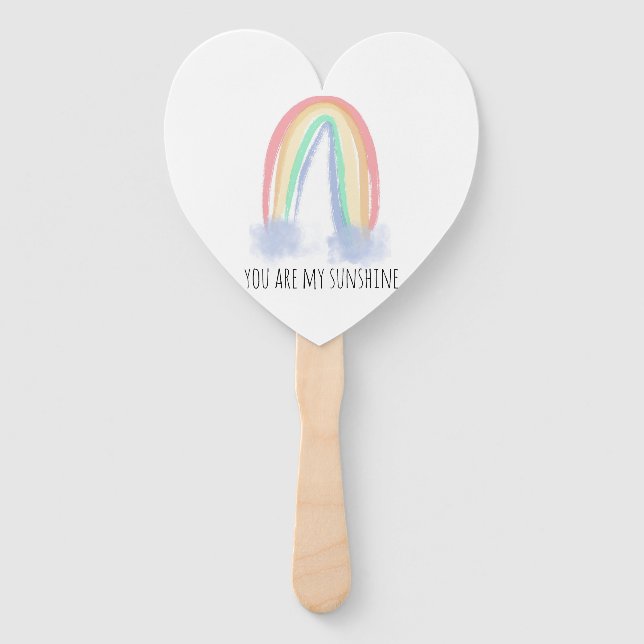 You are my sunshine watercolor painted rainbow  hand fan (Front)