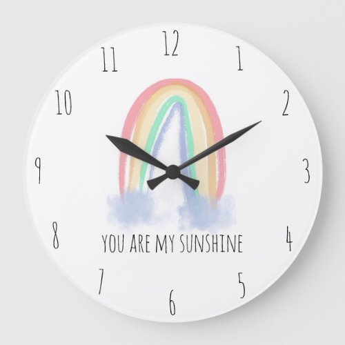 You are my sunshine watercolor painted rainbow  large clock