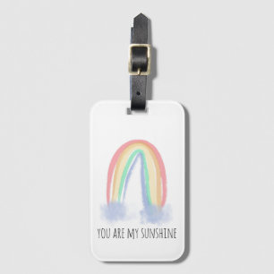 You are my sunshine watercolor painted rainbow luggage tag
