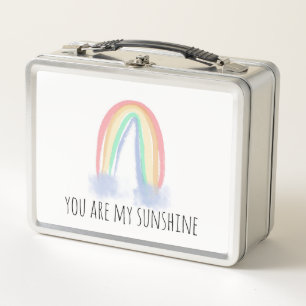 You are my sunshine watercolor painted rainbow metal lunch box