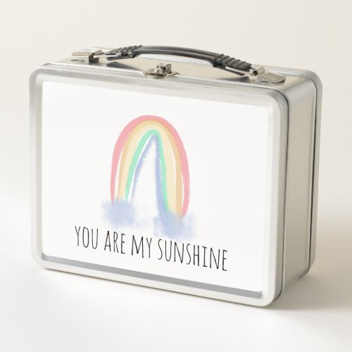 You are my sunshine watercolor painted rainbow  metal lunch box