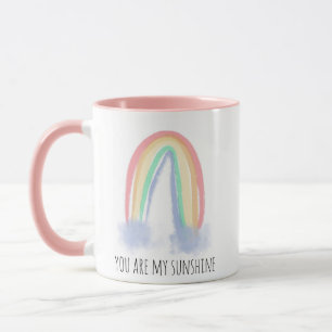You are my sunshine watercolor painted rainbow mug