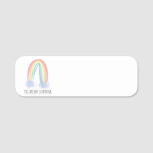 You are my sunshine watercolor painted rainbow name tag