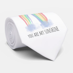 You are my sunshine watercolor painted rainbow neck tie