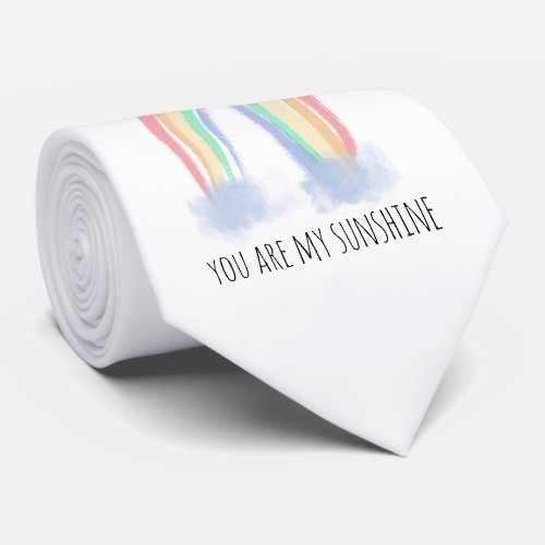 You are my sunshine watercolor painted rainbow  neck tie