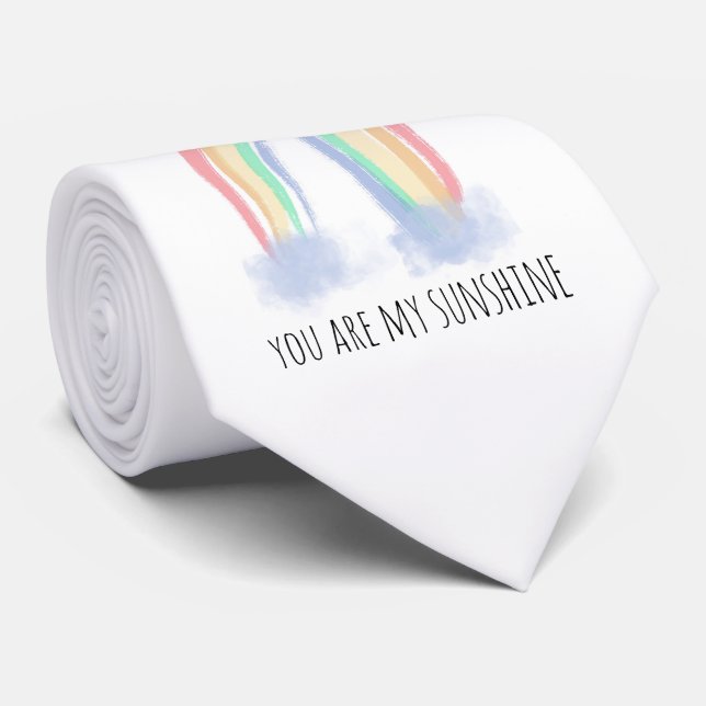 You are my sunshine watercolor painted rainbow  neck tie (Rolled)