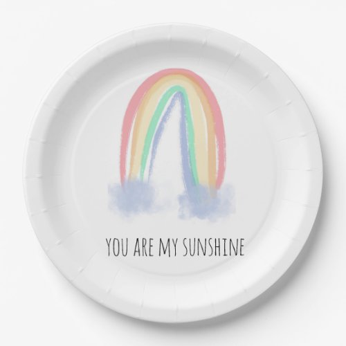 You are my sunshine watercolor painted rainbow   paper plates