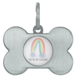 You are my sunshine watercolor painted rainbow pet ID tag