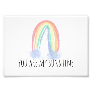 You are my sunshine watercolor painted rainbow photo print