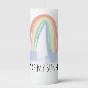 You are my sunshine watercolor painted rainbow pillar candle