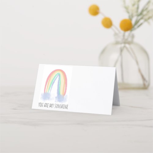 You are my sunshine watercolor painted rainbow   place card