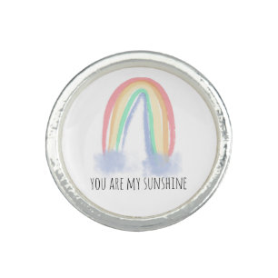 You are my sunshine watercolor painted rainbow ring