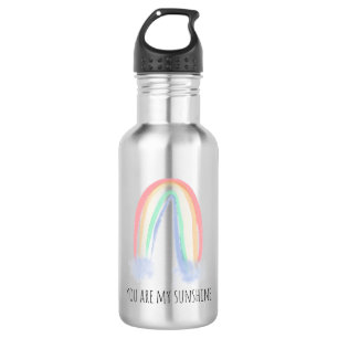 You are my sunshine watercolor painted rainbow stainless steel water bottle