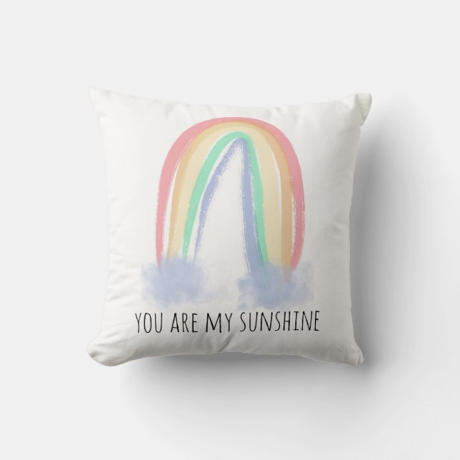 You are my sunshine watercolor painted rainbow  throw pillow (Front)