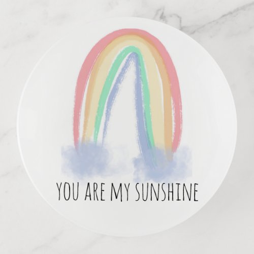 You are my sunshine watercolor painted rainbow   trinket tray