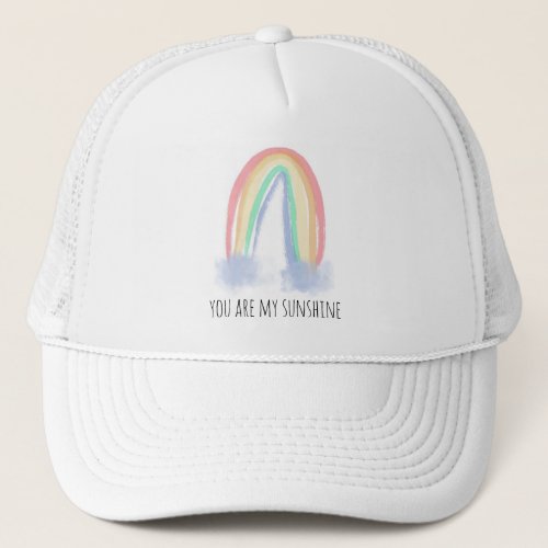 You are my sunshine watercolor painted rainbow  trucker hat