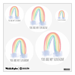 You are my sunshine watercolor painted rainbow wall decal