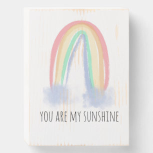 You are my sunshine watercolor painted rainbow   wooden box sign