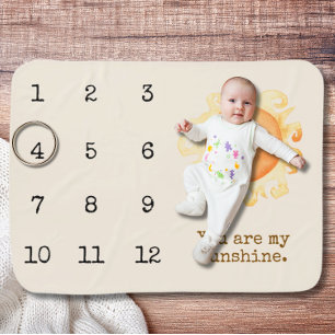 You are my sunshine Watercolor Sun Age in Months Baby Blanket