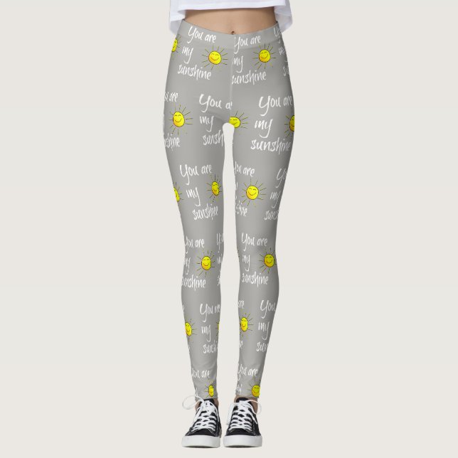 you are my sunshine (white text on gray) leggings (Front)