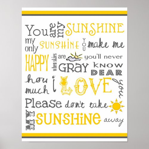 You Are My Sunshine _ White  Yellow _ Poster