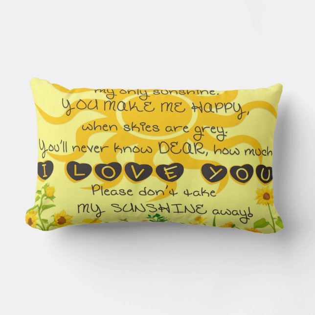 You are My Sunshine with Flowers in Yellow Lumbar Pillow (Front)