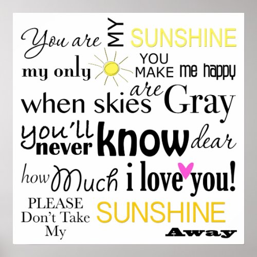 You are my Sunshine Word Art Poster