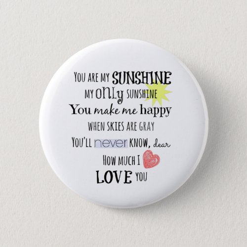 You are my Sunshine Word Art Typography Button