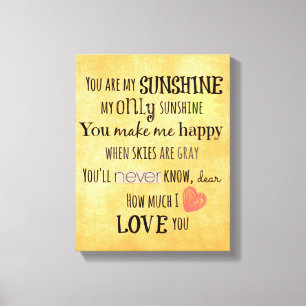 You are my Sunshine Word Art Typography Canvas Print