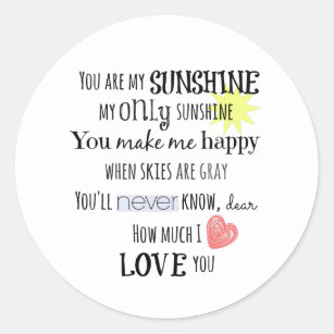 You are my Sunshine Word Art Typography Classic Round Sticker