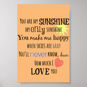 You are my Sunshine Word Art Typography Poster