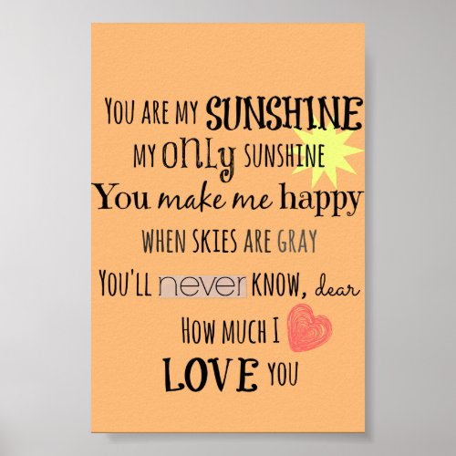 You are my Sunshine Word Art Typography Poster