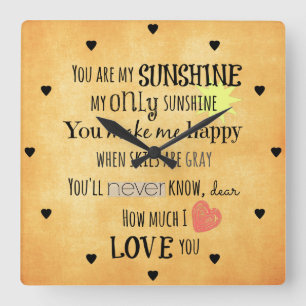 You are my Sunshine Word Art Typography Square Wall Clock