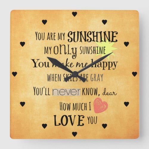 You are my Sunshine Word Art Typography Square Wall Clock