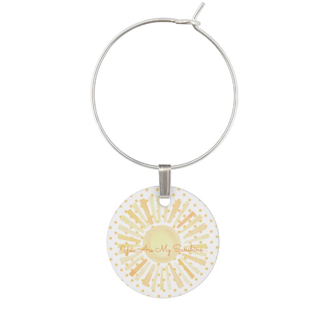 YOU ARE MY SUNSHINE Yellow Dots Sun Fun Wine Charm (Front)