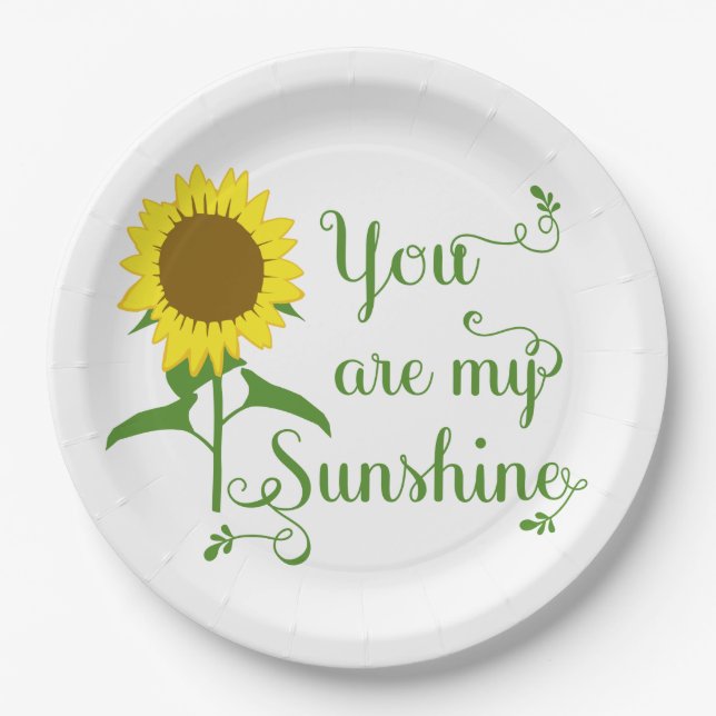 You Are My Sunshine Yellow Floral Sunflower Paper Plates (Front)