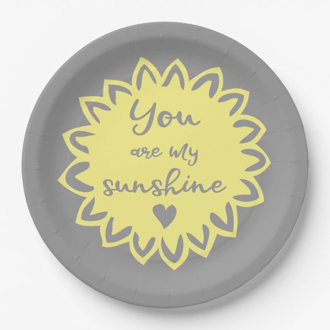 You Are My Sunshine Yellow Neutral Baby Shower Paper Plates (Front)