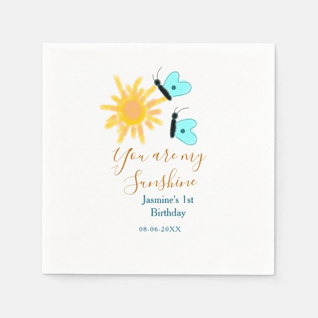 You are my sunshine yellow orange sun blue butterf napkins (Front)