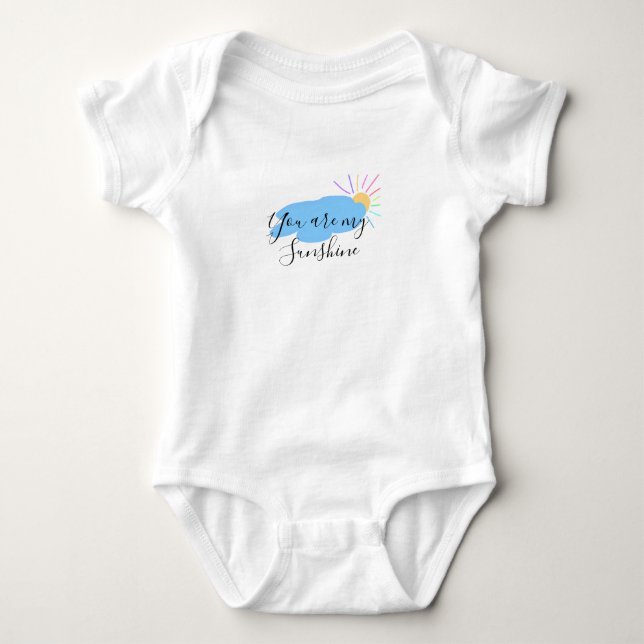 you are my sunshine yellow orange sun rays clouds baby bodysuit (Front)