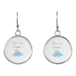 you are my sunshine yellow orange sun rays clouds earrings