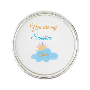 you are my sunshine yellow orange sun rays clouds  lapel pin
