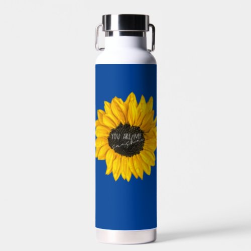 you are my sunshine yellow sunflower on royal blue water bottle