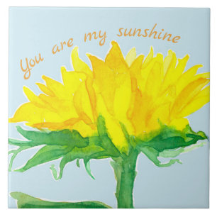 You Are My Sunshine Yellow Sunflower Watercolor Ceramic Tile