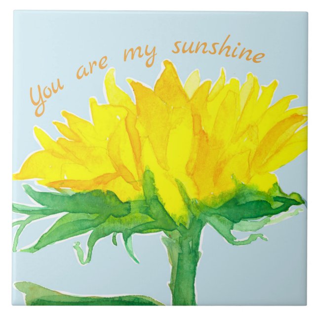 You Are My Sunshine Yellow Sunflower Watercolor Ceramic Tile (Front)